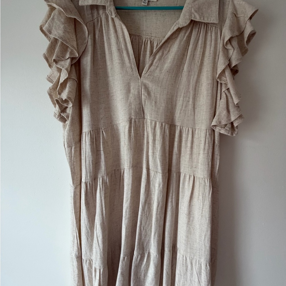 Umgee Cream Ruffle Sleeve Midi Dress